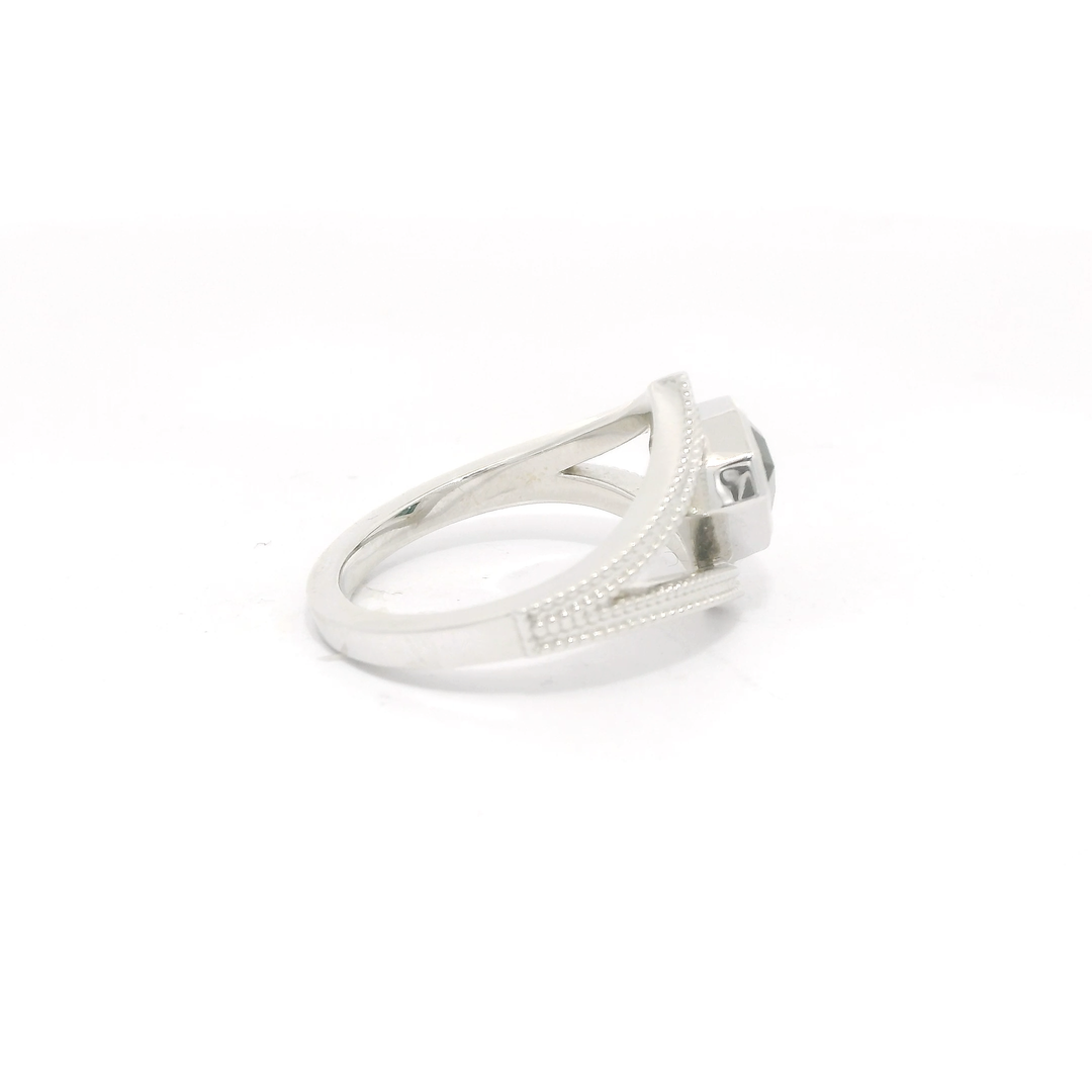 Marthaler Made 14K White Gold Solitaire Gemstone Ring set with Sapphire total stone weight measures 1.34 ctw.