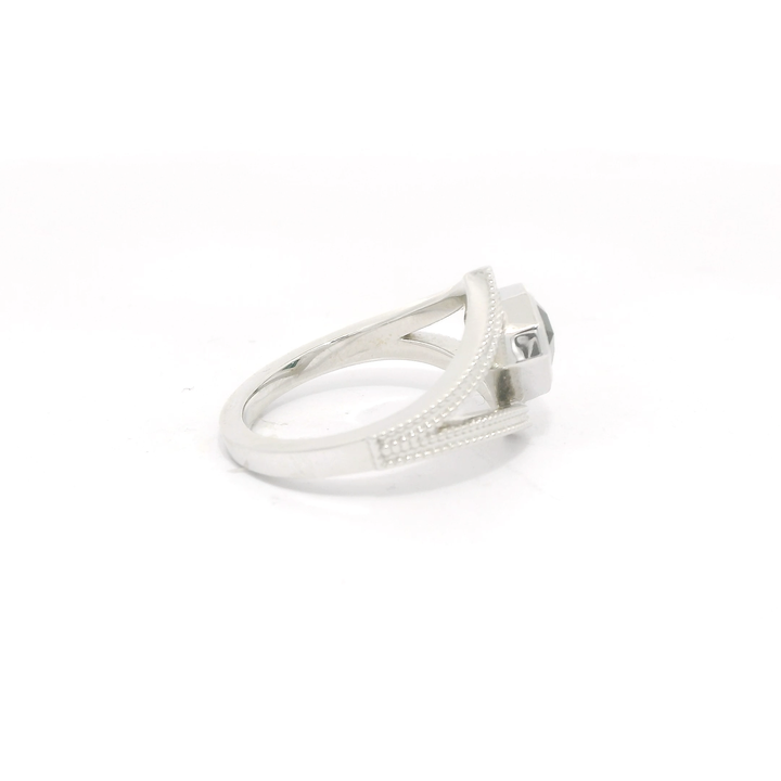 Marthaler Made 14K White Gold Solitaire Gemstone Ring set with Sapphire total stone weight measures 1.34 ctw.