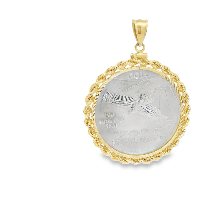 Estate Pendant Platinum Liberty Coin in 14kt Yellow Gold Bezel