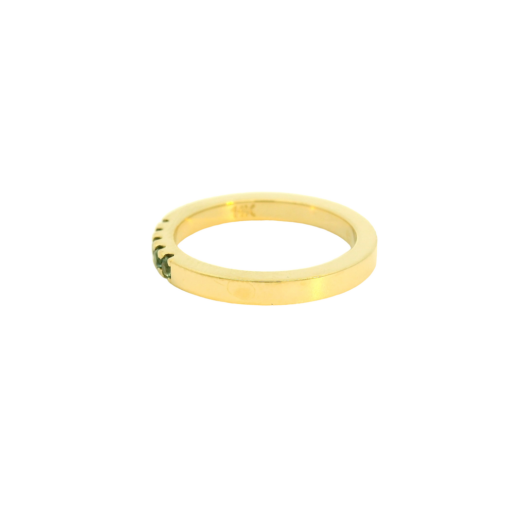 Marthaler Made 14K Yellow Gold Band Gemstone Ring set with 5 Montana Sapphires total stone weight measures 0.25 ctw.