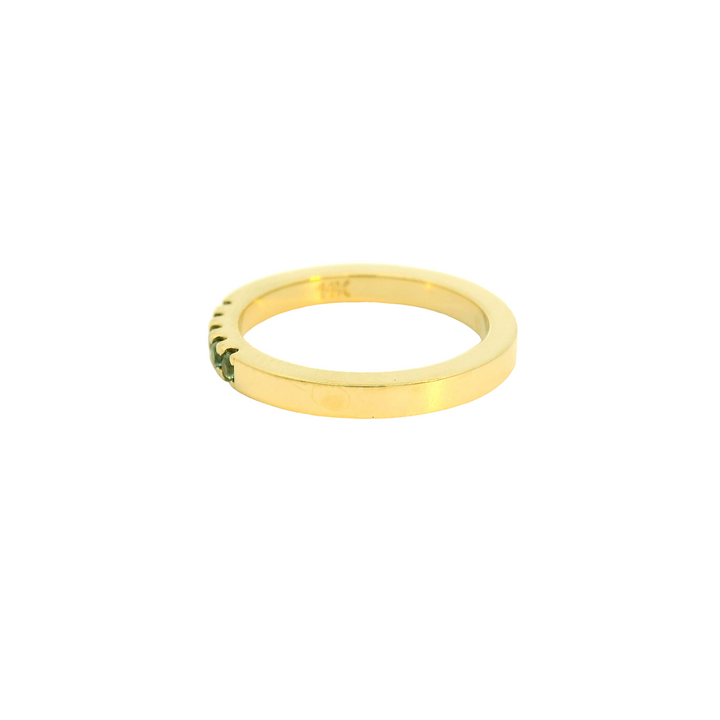 Marthaler Made 14K Yellow Gold Band Gemstone Ring set with 5 Montana Sapphires total stone weight measures 0.25 ctw.