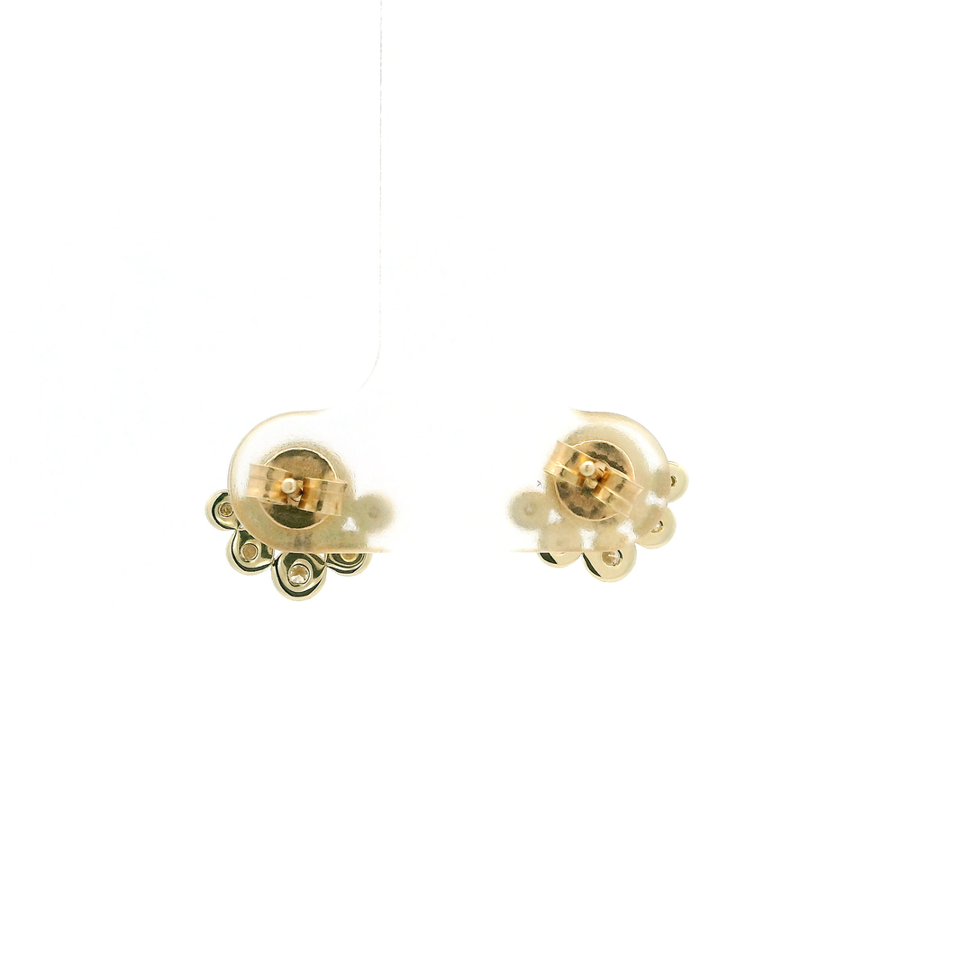 14K Yellow Gold Half Halo Earrings set with 2 Round Opals, 0.70 ctw and 10 Round Diamonds, 0.30 ctw