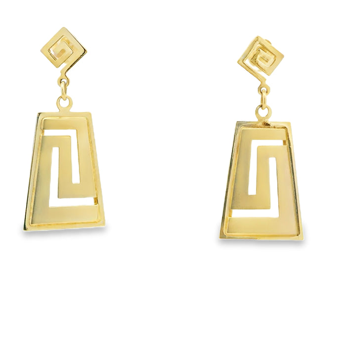 Estate 14K Yellow Gold Greek Key Drop Earrings