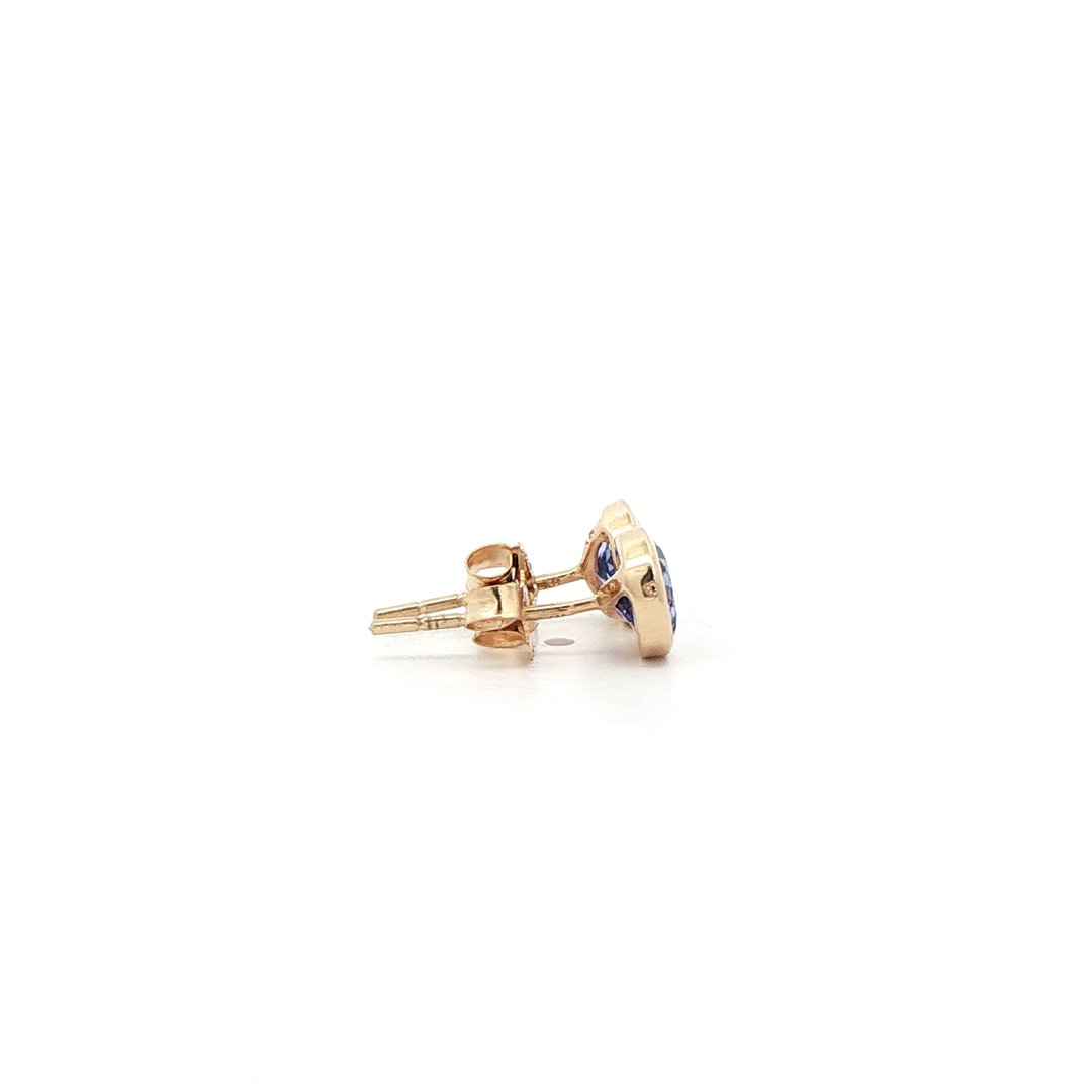 14K Yellow Gold Bezel Stud Earrings set with 2 Round Tanzanites, 1.20 ctw