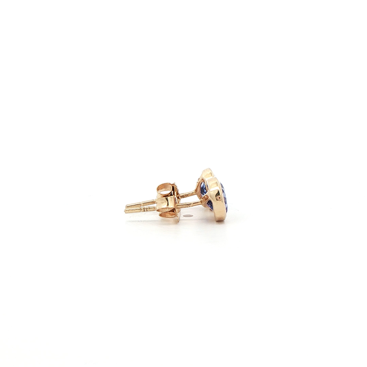 14K Yellow Gold Bezel Stud Earrings set with 2 Round Tanzanites, 1.20 ctw