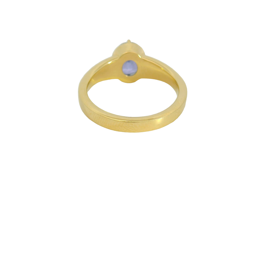 Marthaler Made 14K Yellow Gold Solitaire Gemstone Ring set with 1 Sapphire total stone weight measures 2.13 ctw.