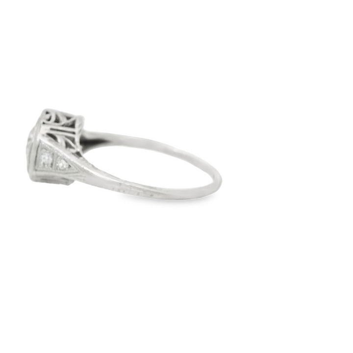 Platinum White Gold Estate Filigree, Solitaire Engagement Ring Total diamond weight for ring measures 0.62 ctw.