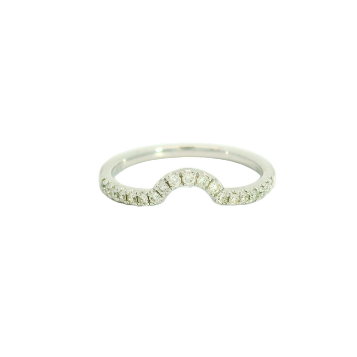 14K White Gold Prong Set, Curved Anniversary Band set with 19 H/I SI2 Diamonds total stone weight measures 0.19 ctw.