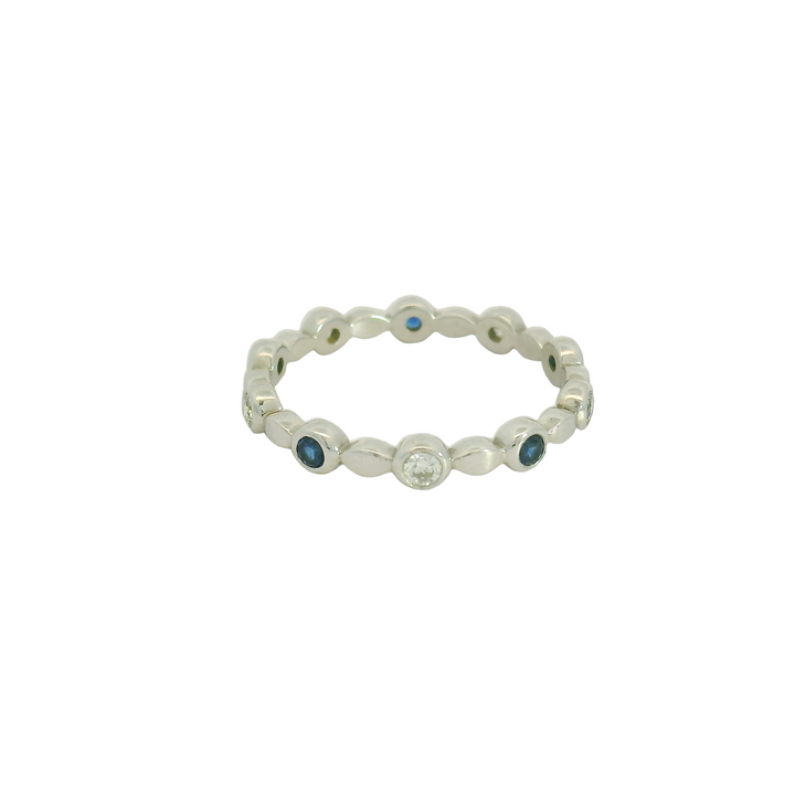 14K White Gold Estate Band Gemstone Ring set with 5 Sapphires, 0.20 ctw and 5 G/H Round Diamonds, 0.15 ctw.,  total stone weight measures 0.35 ctw.