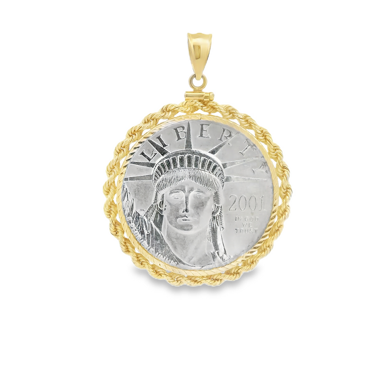 Estate Pendant Platinum Liberty Coin in 14kt Yellow Gold Bezel