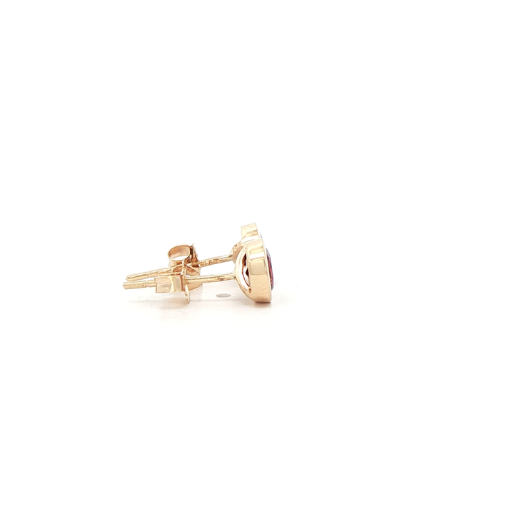 14K Yellow Gold Bezel Stud Earrings set with 2 Round Garnets, 1.20 ctw