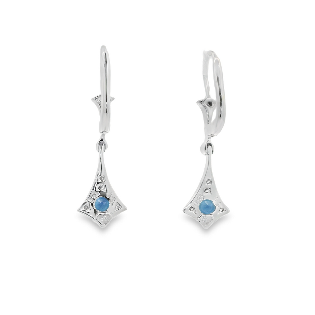 14K White Gold Estate Dangle Earrings set with 2 Round Sapphires, 0.58 ctw.