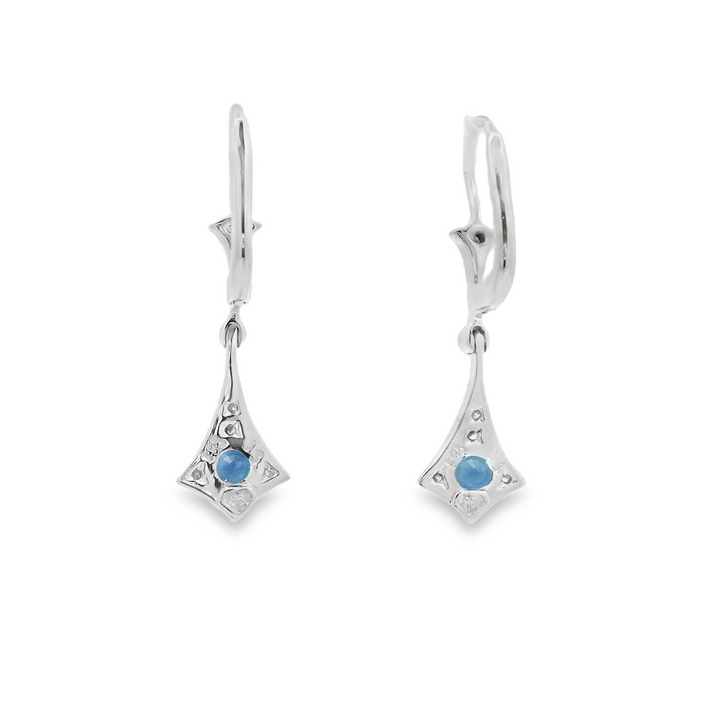 14K White Gold Estate Dangle Earrings set with 2 Round Sapphires, 0.58 ctw.