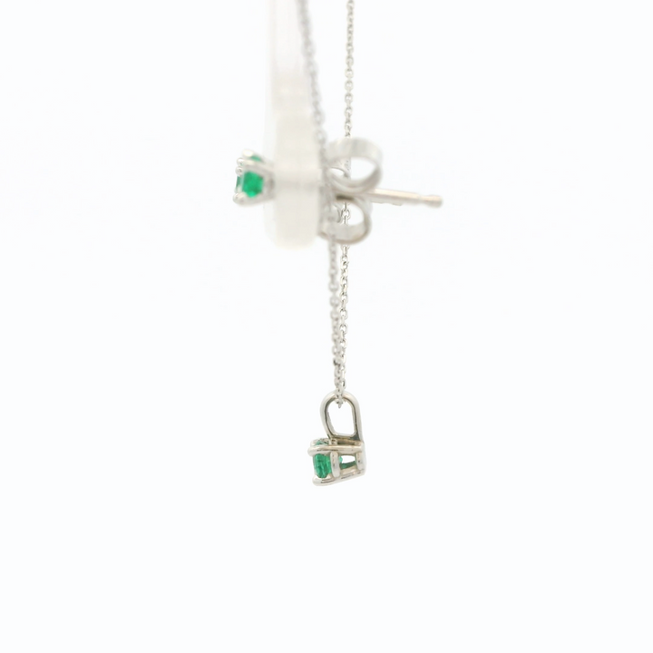 Marthaler Made Solitaire Stud Earrings in 14K White Gold with 2 Round Emeralds, 0.18 ctw and Solitaire Pendant in 14K White Gold with 1 Round Emerald, 0.09 ct on a 18 inch Cable Chain