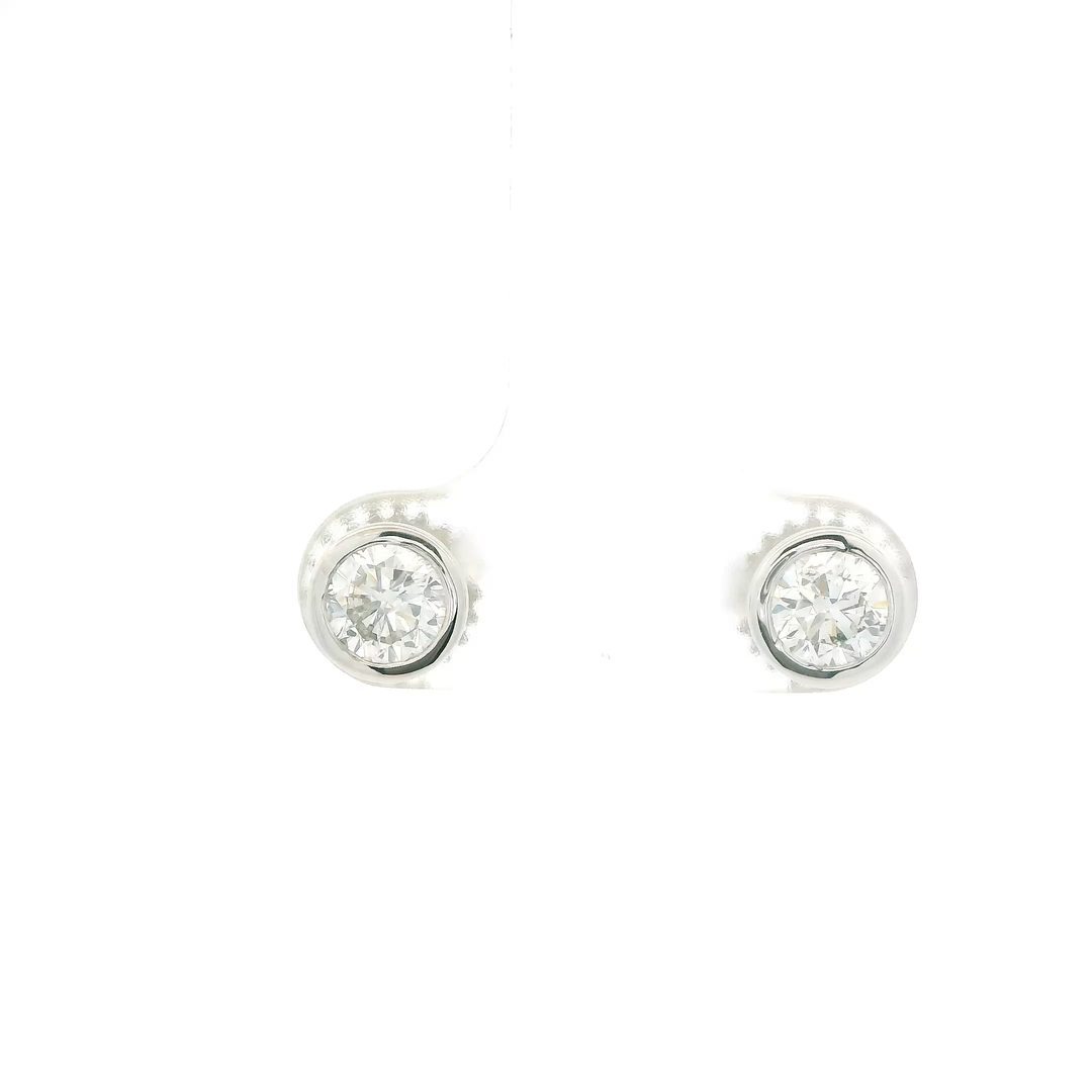 Marthaler Made 14K White Gold Bezel Stud Earrings set with 2 Round Diamonds, 0.98 ctw