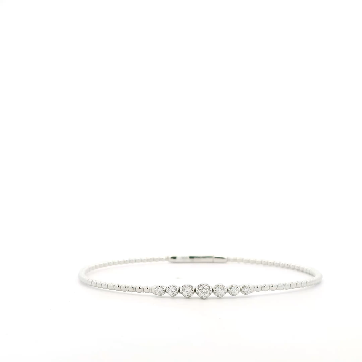 14K White Gold Flexible Bangle set with 7 Round Diamonds, 0.24 ctw