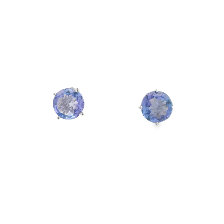 14K White Gold Stud Earrings set with 2 Round Tanzanites, 1.47 ctw.