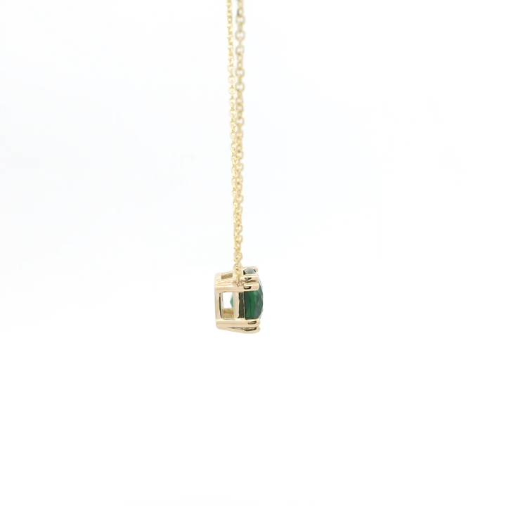 Marthaler Made 14K Yellow Gold Solitaire Pendant with 1 Cushion Tsavorite Garnet (Kenya), 2.64 ct on a 18 inch Cable Chain