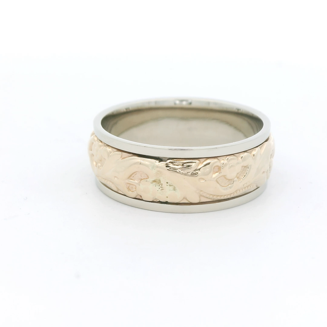 14K Two Tone Gold 8mm Polished and Engraved Estate Men's Wedding Band Size 11