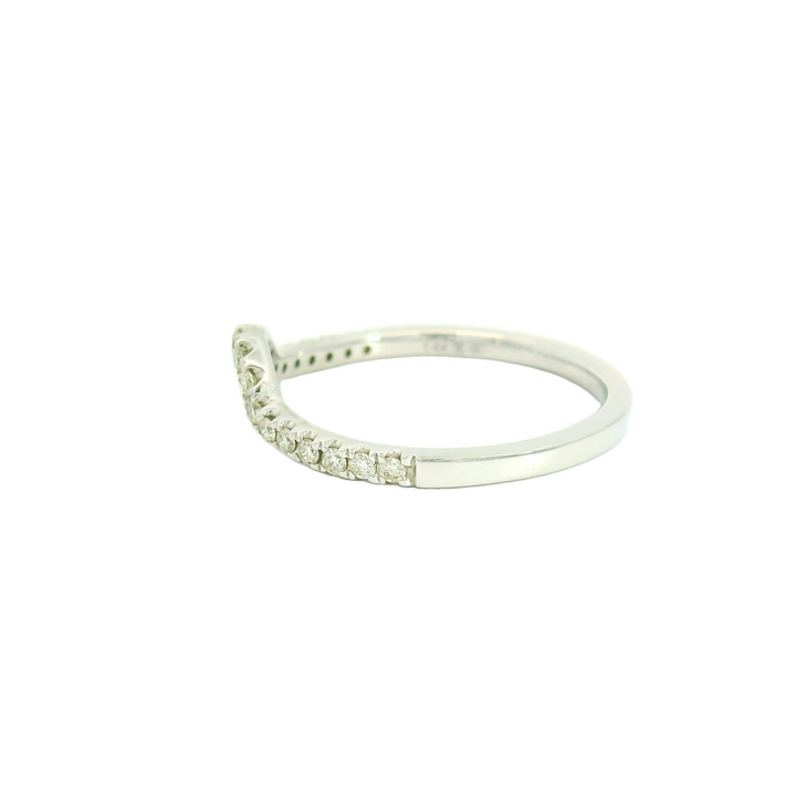 14K White Gold Prong Set, Curved Anniversary Band set with 19 H/I SI2 Diamonds total stone weight measures 0.19 ctw.