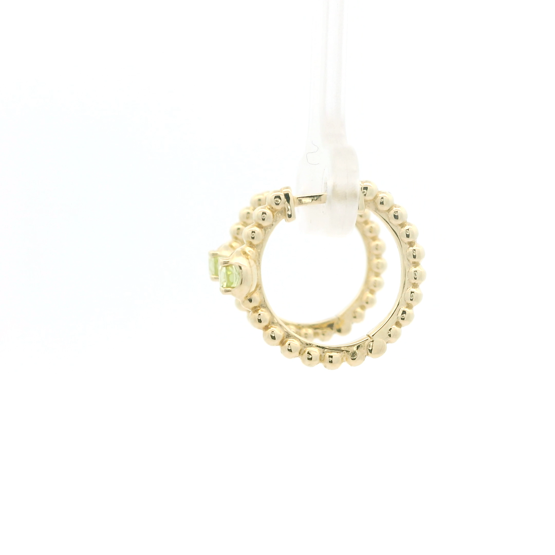 14K Yellow Gold Beaded Hoop Earrings set with 2 Round Peridot, 0.23 ctw