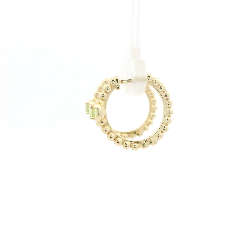 14K Yellow Gold Beaded Hoop Earrings set with 2 Round Peridot, 0.23 ctw