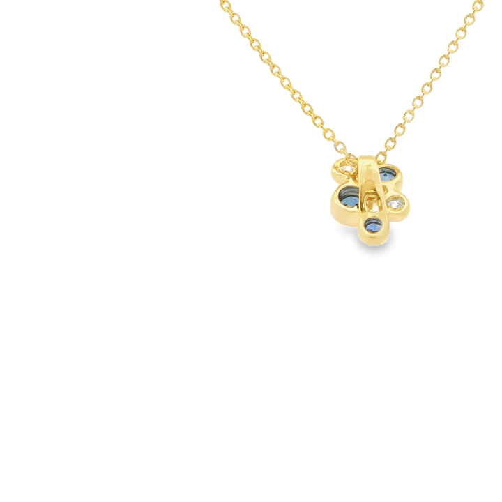 14K Yellow Gold Cluster Pendant with 3 Round Sapphires, 0.36 ctw and 2 Round Diamonds, 0.10 ctw on a 16-18 inch 14K Yellow Cable chain