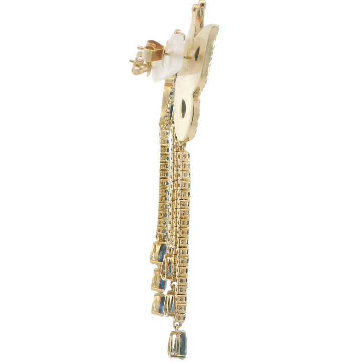 14K Yellow Gold Butterfly Earrings set with 436 Various Shapes Sapphires, 10.77 ctw.