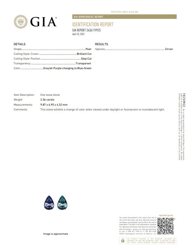 Marthaler Made 14K Yellow Gold Half Bezel Ring with 1 Pear Zircon (Burma, Color Change, GIA 2436119925), 2.36 ct
