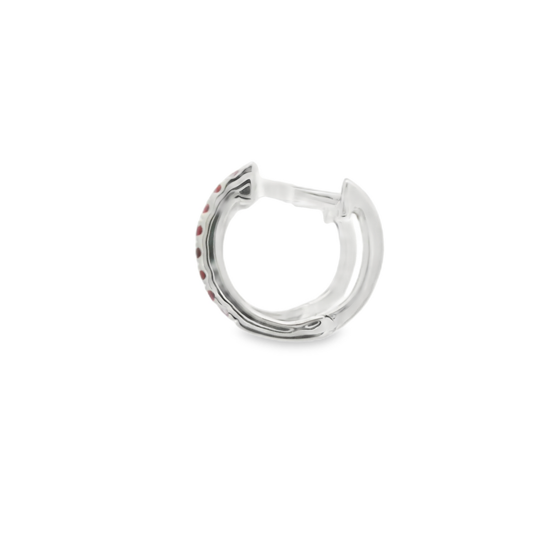 14KG White Gold Ruby Huggie Earrings