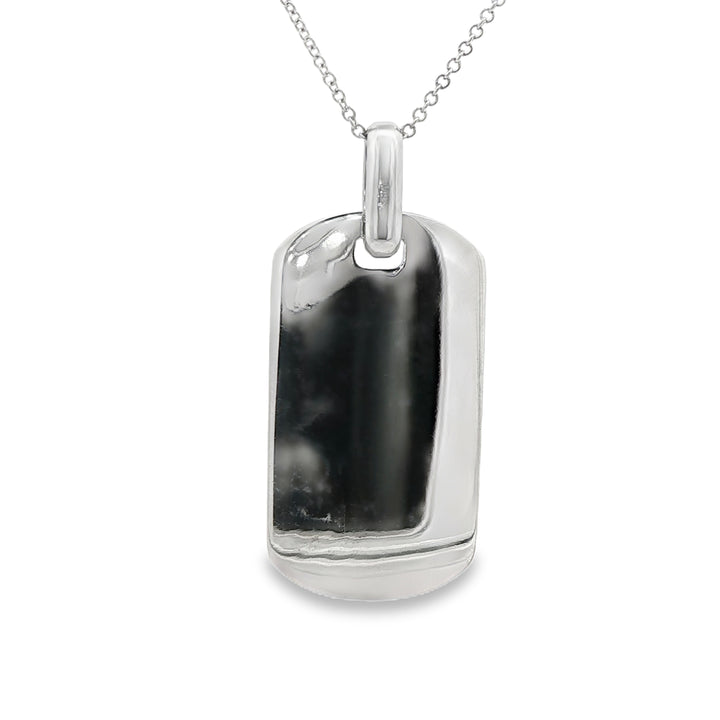 14K White Gold Pavé Dog Tag Diamond Pendant with 169 Round Diamonds, 3.61 ctw on a Cable Chain, 18 inches