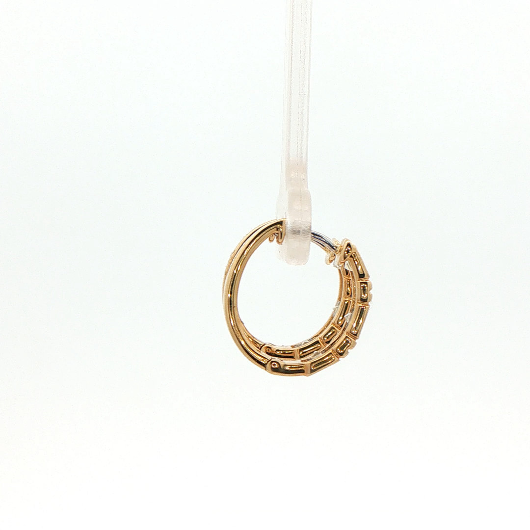 14K Yellow Gold Huggie Earrings set with 6 Baguette Diamonds, 0.71 ctw