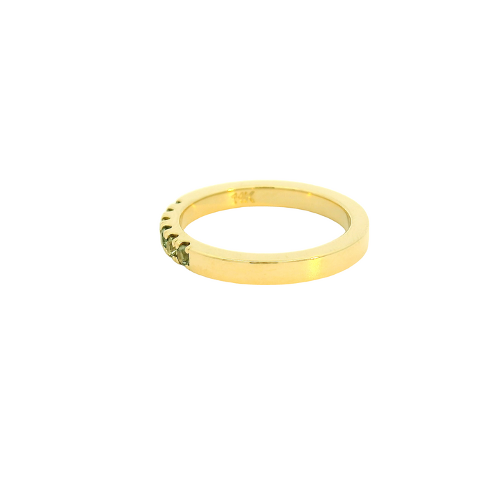 Marthaler Made 14K Yellow Gold Band Gemstone Ring set with 6 Montana Sapphires total stone weight measures 0.3 ctw.