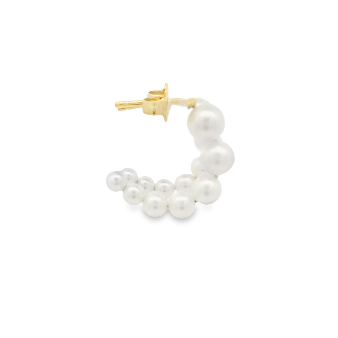 14K Yellow Gold Hoop Earrings set with 14 Round Pearls graduating in size from 2.5 mm to 5 mm