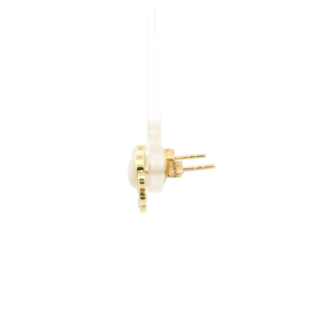 14K Yellow Gold Half Halo Earrings set with 2 Round Opals, 0.70 ctw and 10 Round Diamonds, 0.30 ctw