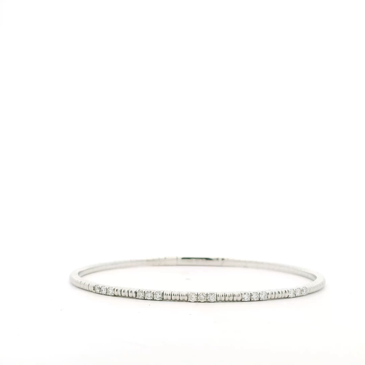 14K White Gold Flexible Bangle set with 15 Round Diamonds, 0.45 ctw