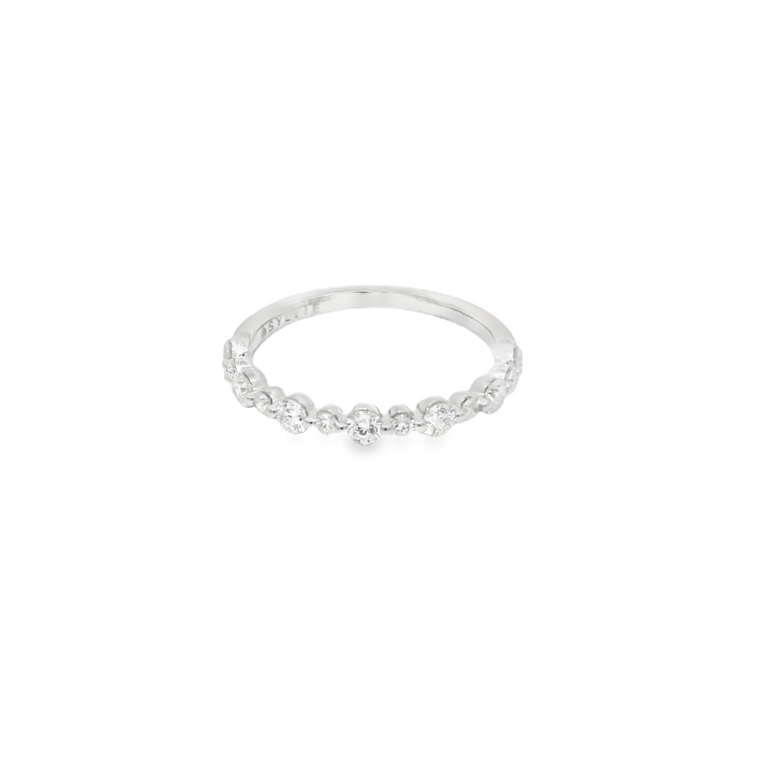 14K White Gold Shared Prong Wedding Band set with 13 Round Diamonds, 0.51 ctw