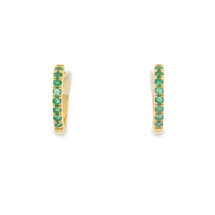 14KG Yellow Gold Emerald Huggie Earrings