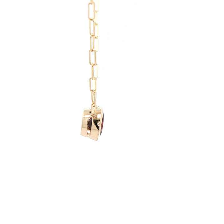 14K Yellow Gold Bezel Pendant with 1 Round Garnet, 1.60 ct on a 16 inch Paperclip Chain