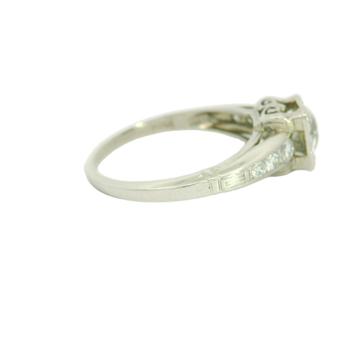 Platinum White Gold Estate Estate/Vintage, Tapered shank, Solitaire Engagement Ring Total diamond weight for ring measures 0.9 ctw.