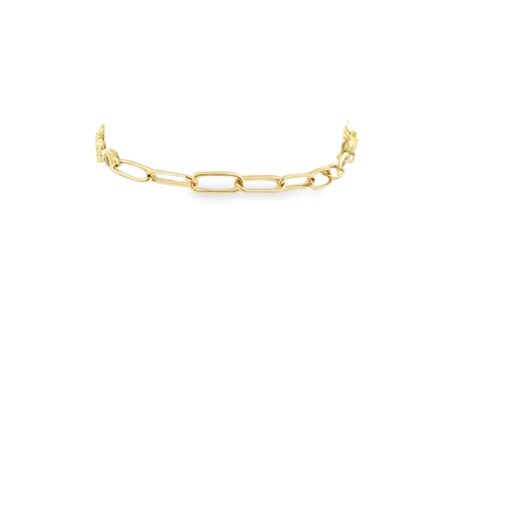 14K Yellow Gold Bezel, Paperclip Bracelet set with 12 0.52 Ctw. Round Sapphires(s) Total stone weight for bracelet measures 0.52 ctw.