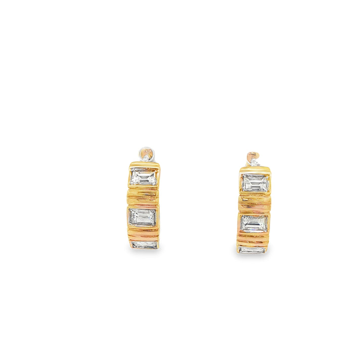 14K Yellow Gold Huggie Earrings set with 6 Baguette Diamonds, 0.71 ctw