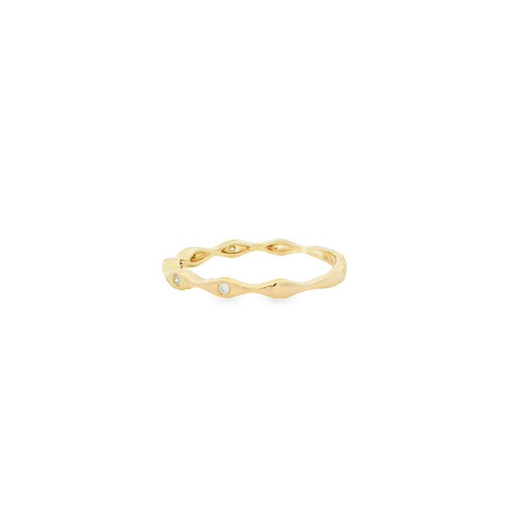 14K Yellow Gold Wavy Wedding Band set with 5 Round Diamonds, 0.04 ctw