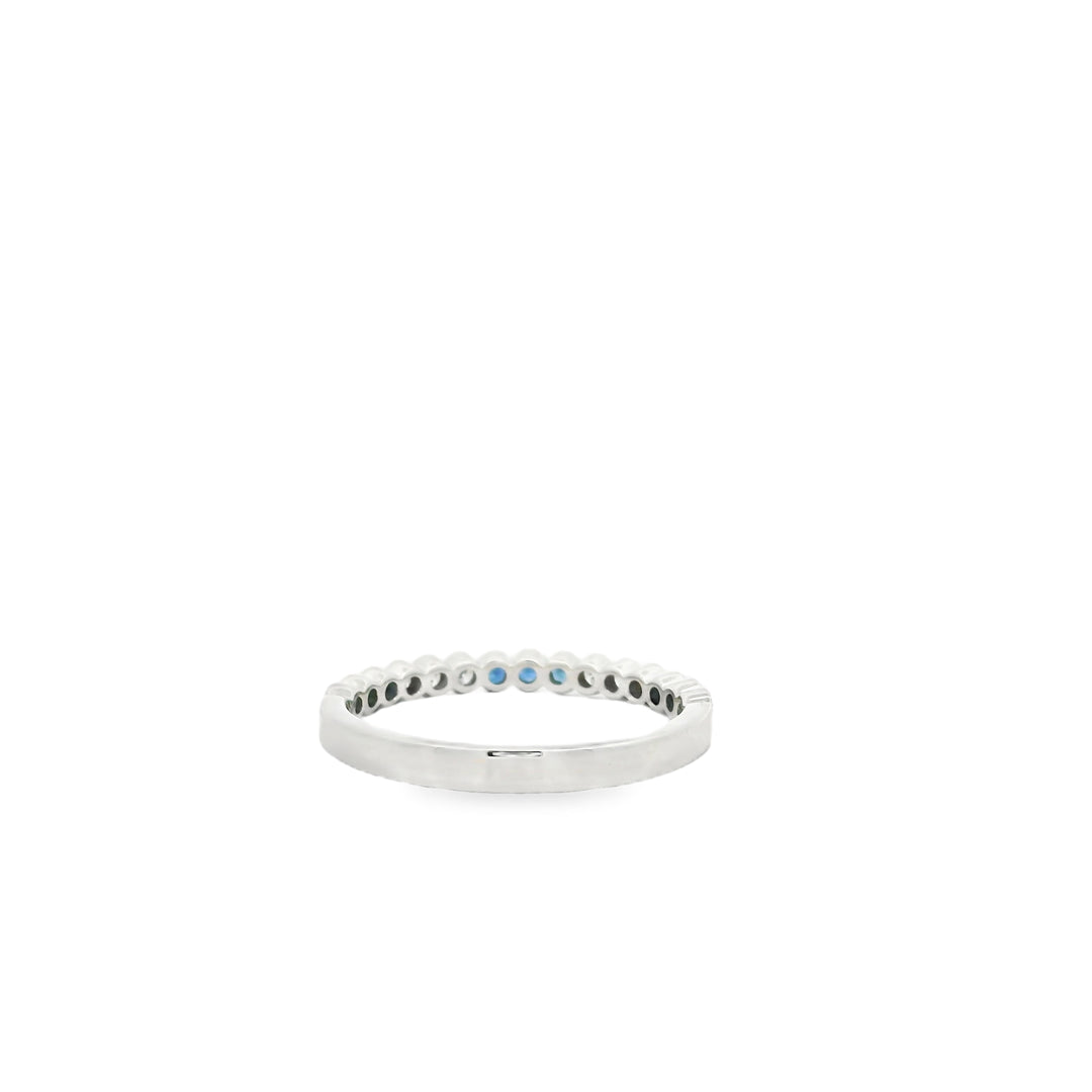 14K White Gold Band with 9 Round Sapphires, 0.15 ct and 6 Round Diamonds, 0.09 ctw