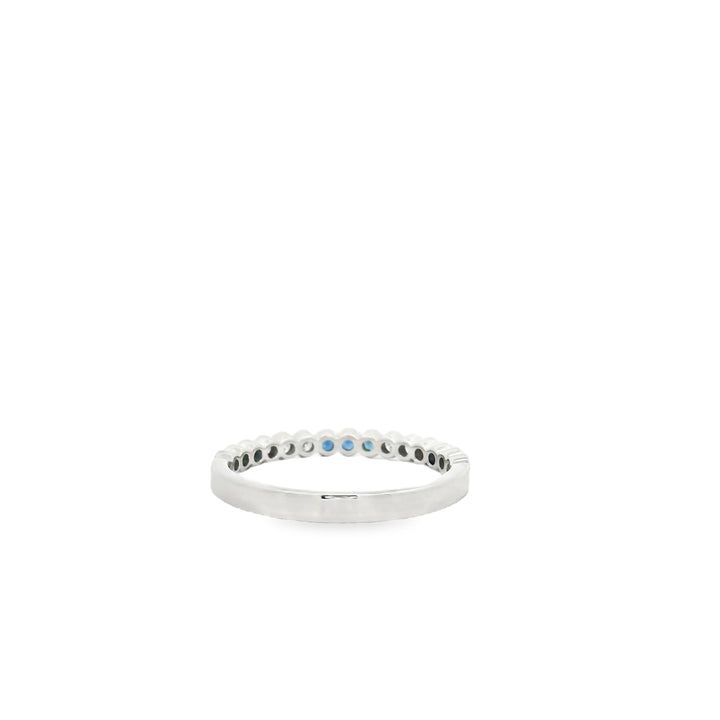 14K White Gold Band with 9 Round Sapphires, 0.15 ct and 6 Round Diamonds, 0.09 ctw