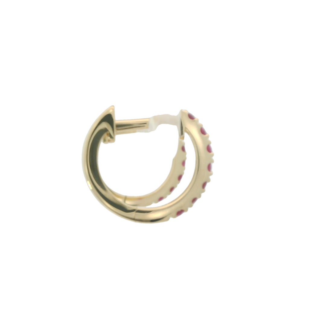 14KG Yellow Gold Ruby Huggie Earrings