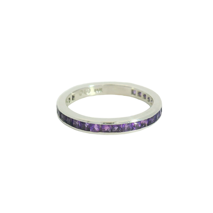 14K White Gold Band Gemstone Ring set with Amethyst