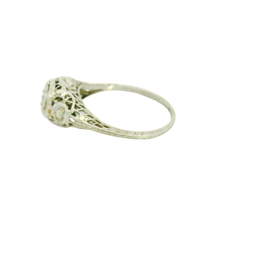 14KG White Gold 0.06ctw. Diamond Vintage Inspired Estate Engagement Ring