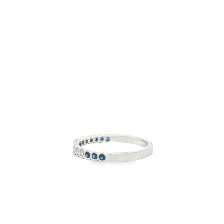 14K White Gold Band with 9 Round Sapphires, 0.15 ct and 6 Round Diamonds, 0.09 ctw