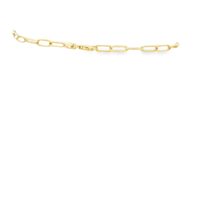 14K Yellow Gold Bezel, Paperclip Bracelet set with 12 0.42 Ctw. Round Emeralds(s) Total stone weight for bracelet measures 0.42 ctw.